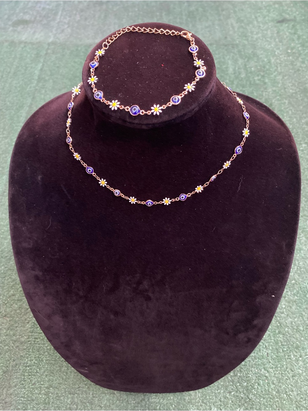 Rose gold evil Eye Charm Necklace & bracelet set